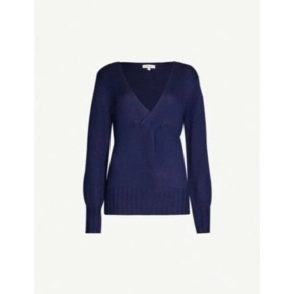 Reiss Kat V-neck Twist-front Knitted Sweater In Navy M - Picture 1 of 6